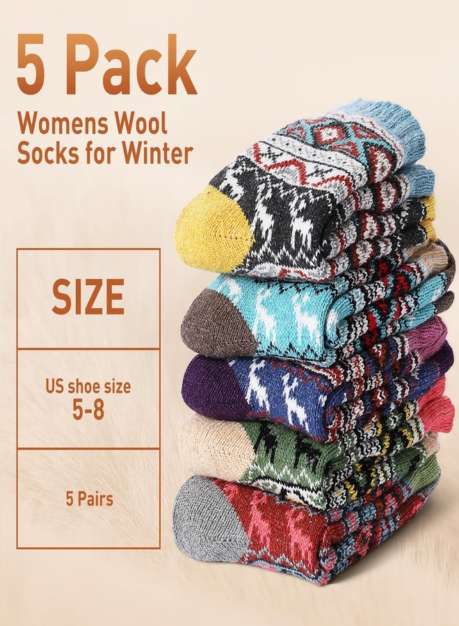 FIEGEl 5 Pack Women Wool Socks, Winter Warm Cabin, Thick Cozy Soft Crew Socks, Stocking Stuffers Gifts for Women Men - Image 2